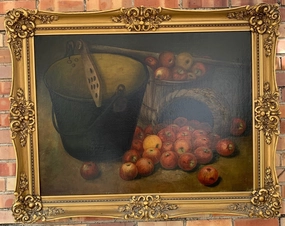 APPLE STILL LIFE OIL PAINTING BY JAY SCHUMACKER classic mural painting