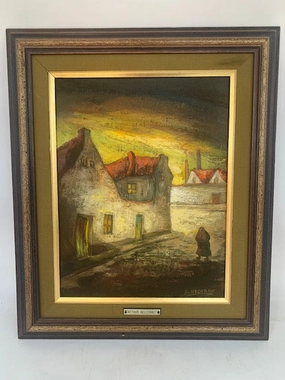 ARTHUR HELLEBAUT FRAMED CANVAS PAINTING - BELGIAN STREET SCENE classic mural painting