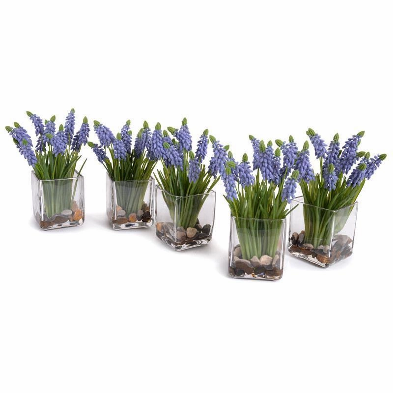 Artificial Grape Hyacinth Plant Arrangement in Glass Cube
