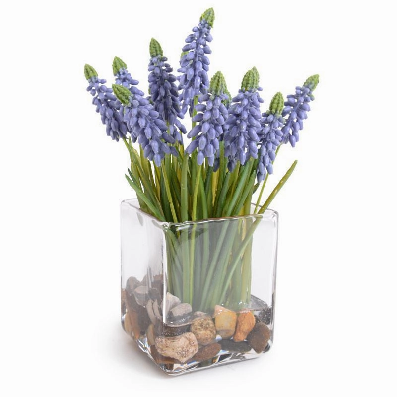 Artificial Grape Hyacinth Plant Arrangement in Glass Cube