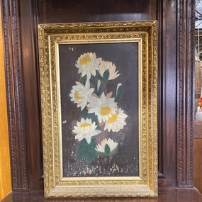 AS FOUND FRAMED OIL PAINTING OF WHITE FLOWERS classic mural painting