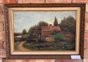 AS FOUND HORIZONTAL FARM PAINTING classic mural painting