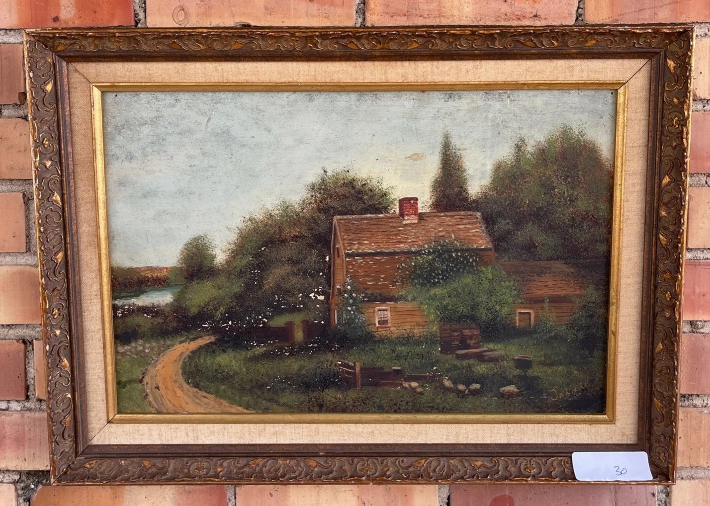 AS FOUND HORIZONTAL FARM PAINTING classic mural painting