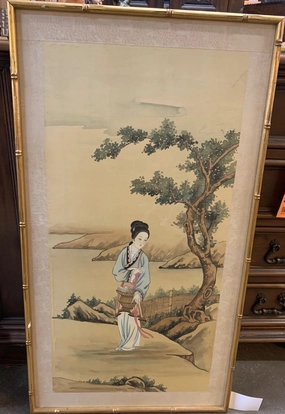 ASIAN LADY PAINTING ON SILK classic mural painting