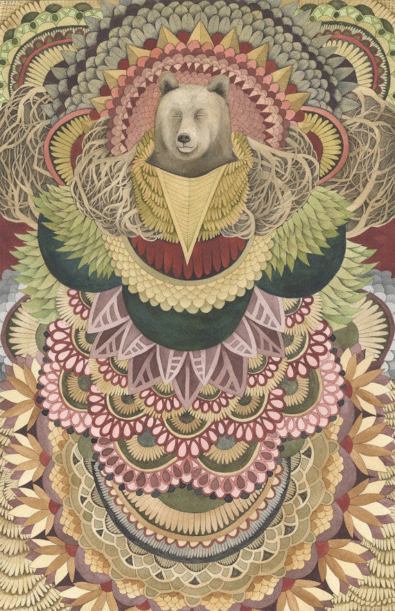 Asleep in the Quilted Forest: The Bear - Art Print framed wall decor