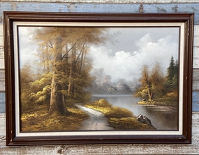 AUTUMN TREES ON A LAKE OIL PAINTING classic mural painting