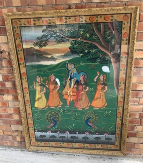 BATIK LARGE GOLD FRAMED INDIAN WEDDING PAINTING classic mural painting