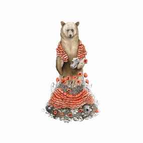 Bear and Poppies - Art Print framed wall decor