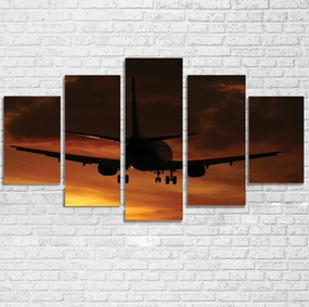 Beautiful Aircraft Landing at Sunset Printed Multiple Canvas Poster canvas mural art