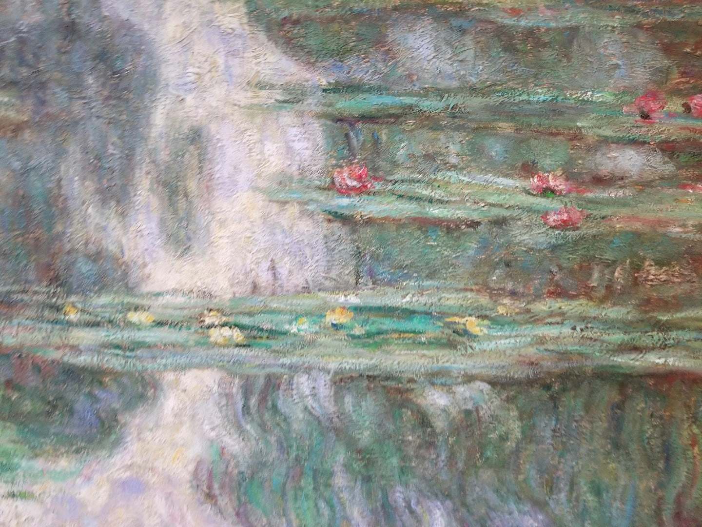 BEAUTIFUL OIL PAINTING OF LARGE LILY PAD POND IN THE STYLE OF MONET