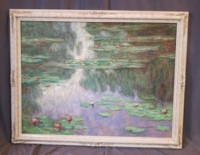 BEAUTIFUL OIL PAINTING OF LARGE LILY PAD POND IN THE STYLE OF MONET classic mural painting
