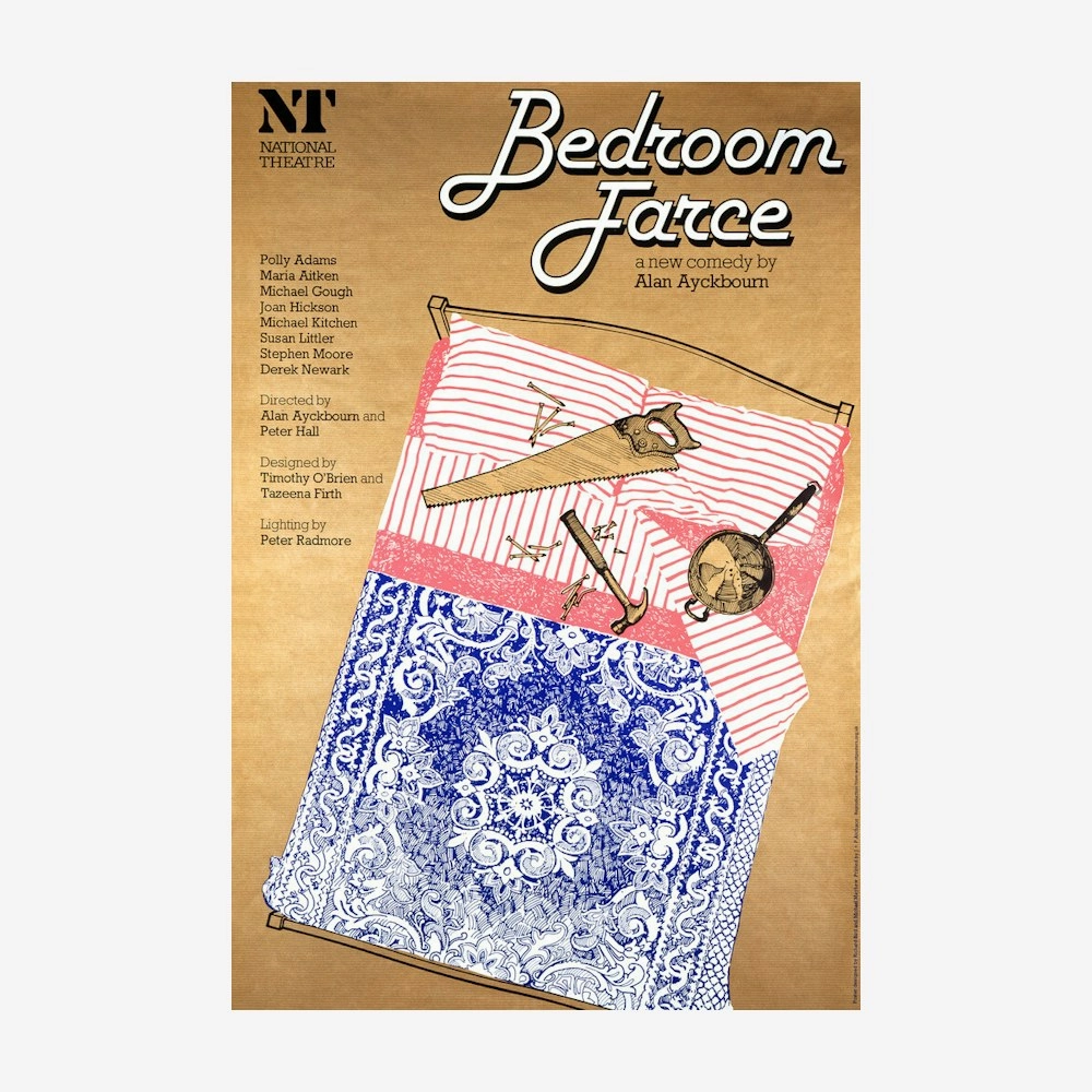 Bedroom Farce 1977 Print vintage woodcut wallpaper