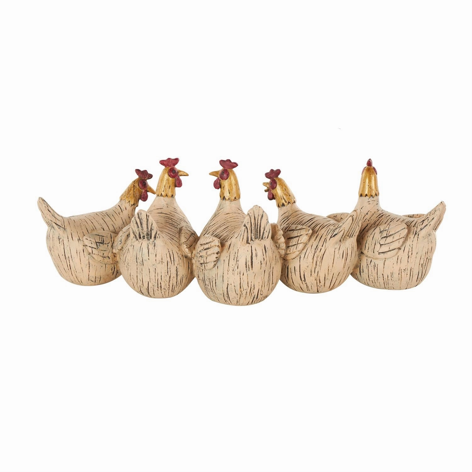 Beige Polystone Chicken Decorative Sculpture with Gold Heads, 15" x 5" x 5" interior room decor