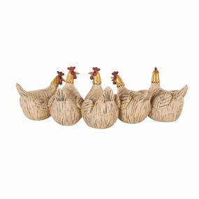Beige Polystone Chicken Decorative Sculpture with Gold Heads, 15" x 5" x 5" interior room decor