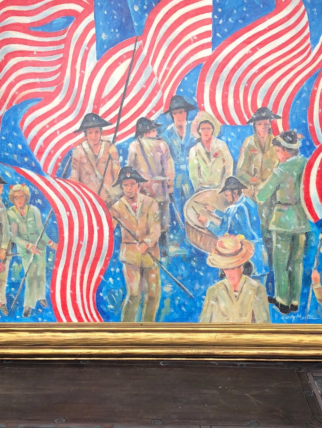 BICENTENNIAL OIL PAINTING WITH FLAGS-SIGNED HARDY MARTIN