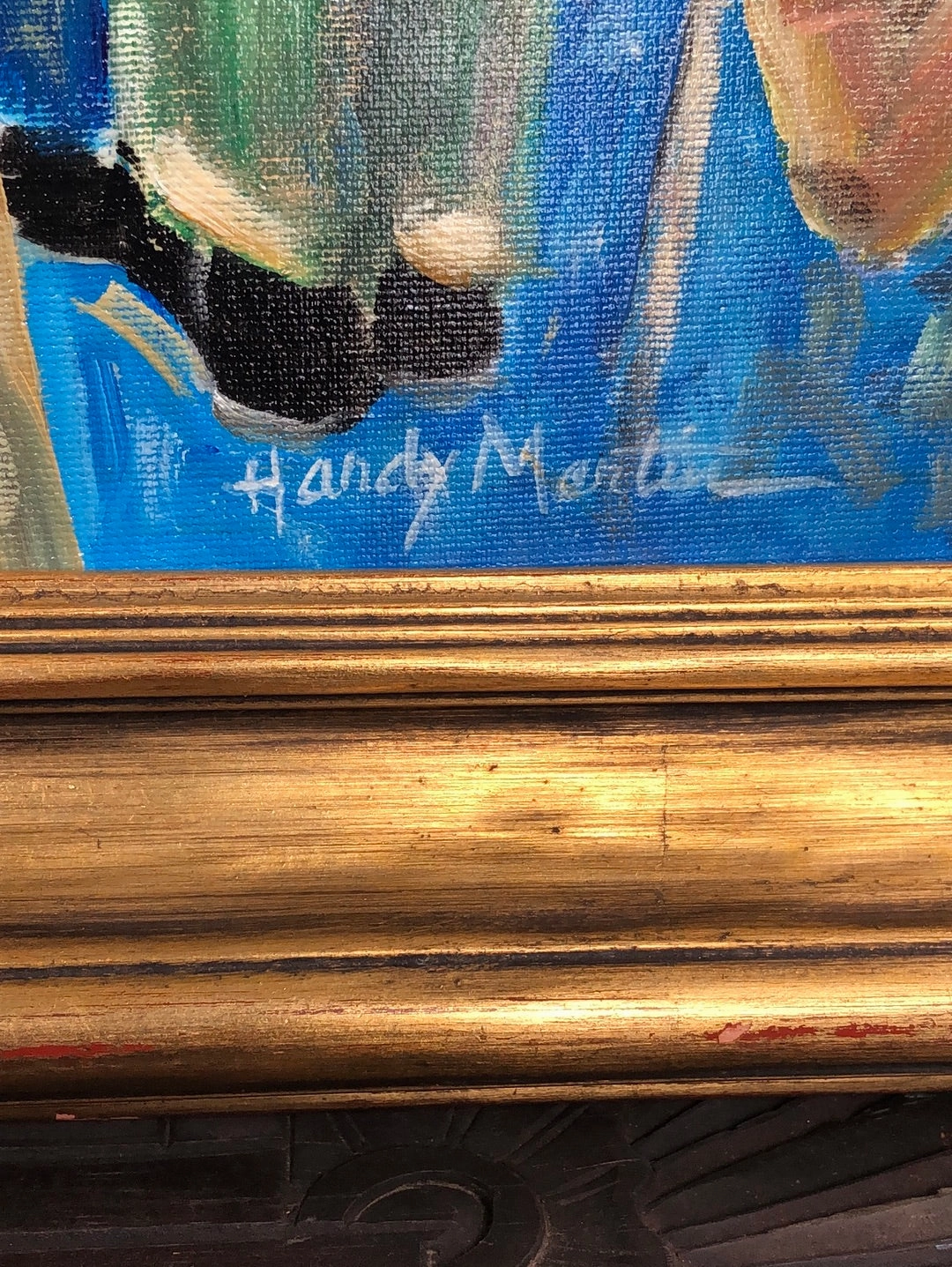 BICENTENNIAL OIL PAINTING WITH FLAGS-SIGNED HARDY MARTIN
