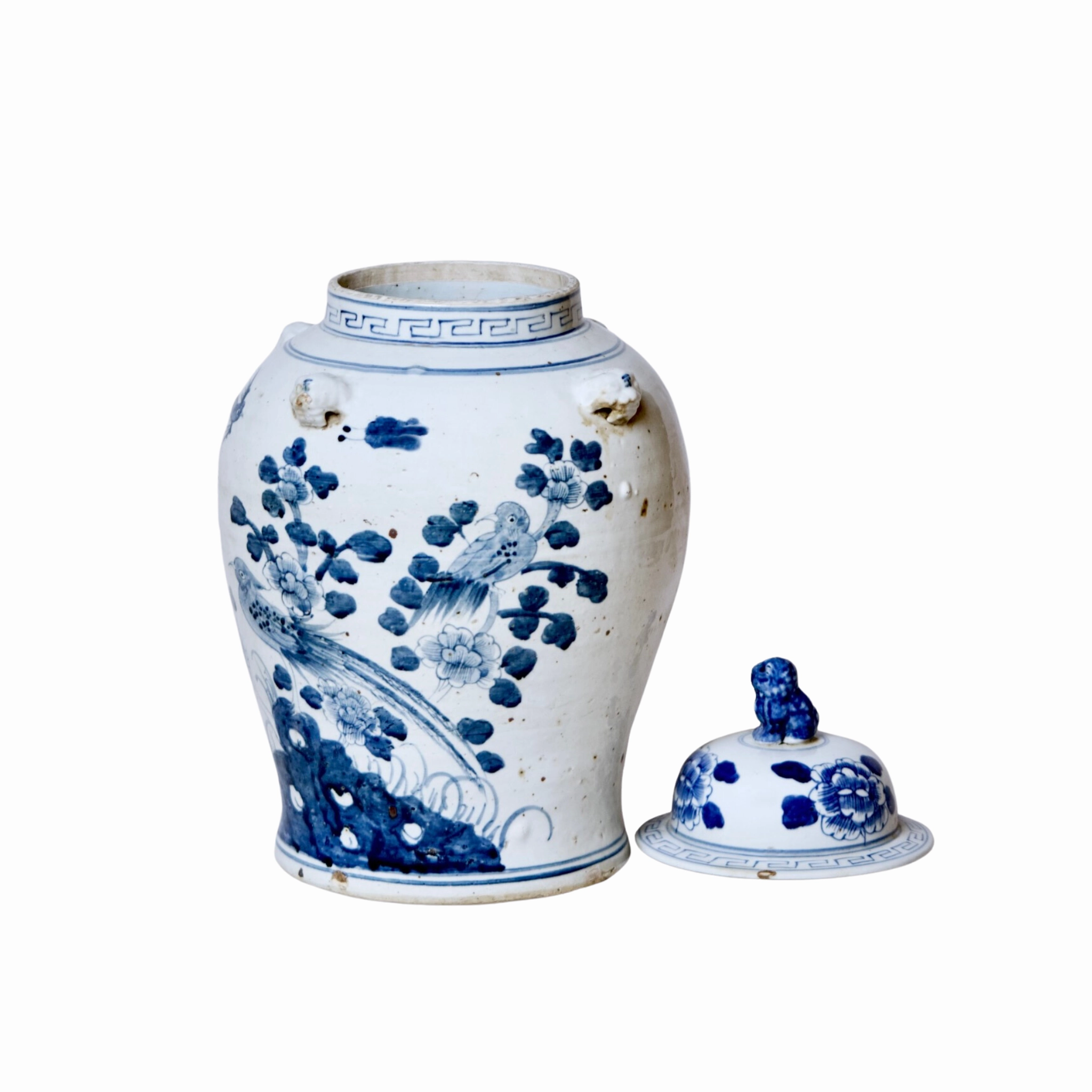 Bird and Flower Blue and White Porcelain Temple Jar