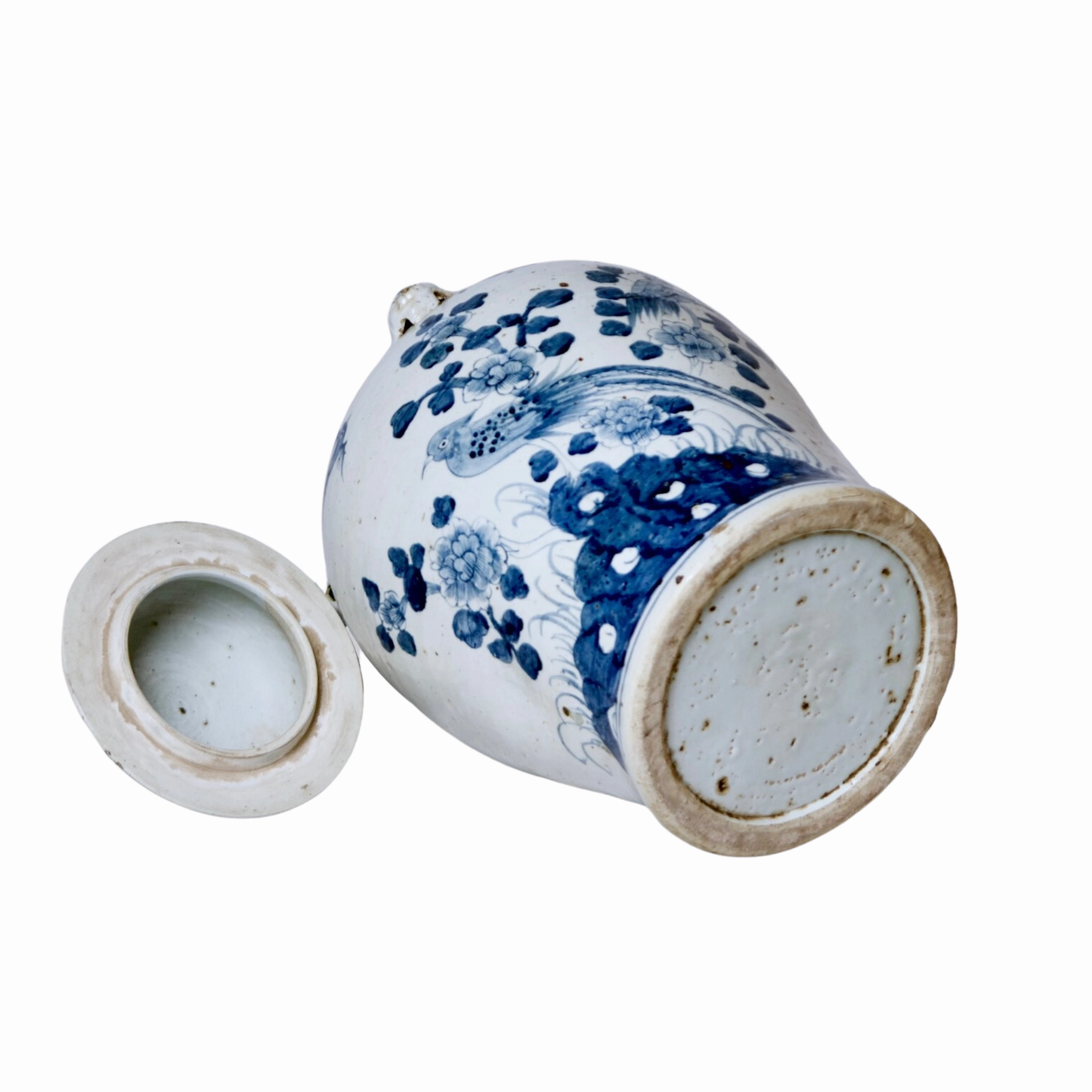 Bird and Flower Blue and White Porcelain Temple Jar