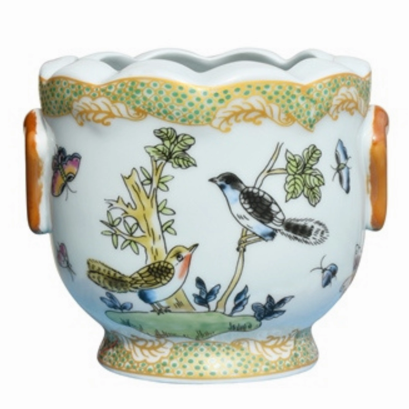 Bird and Flower Porcelain Cachepot home display ornament