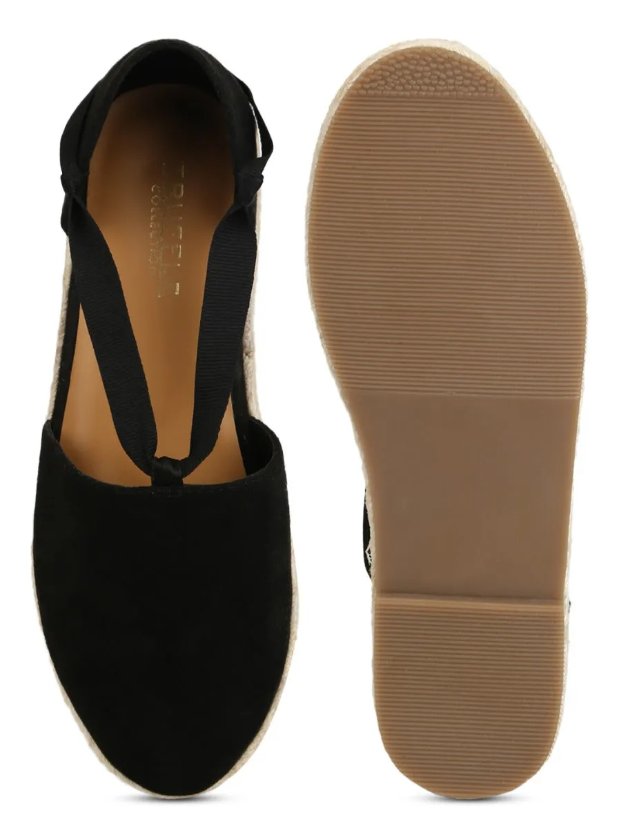 Schwarze Mikro-Schnür-Espadrilles aus Jute