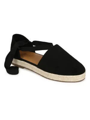 Schwarze Mikro-Schnür-Espadrilles aus Jute