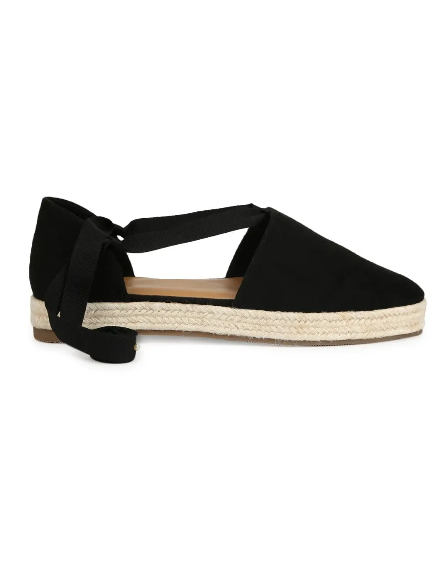 Schwarze Mikro-Schnür-Espadrilles aus Jute
