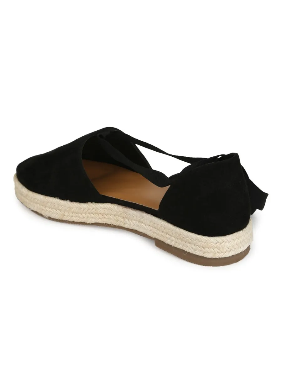 Schwarze Mikro-Schnür-Espadrilles aus Jute