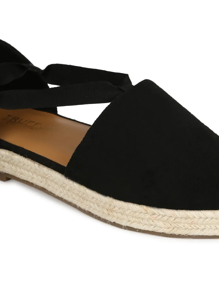 Schwarze Mikro-Schnür-Espadrilles aus Jute