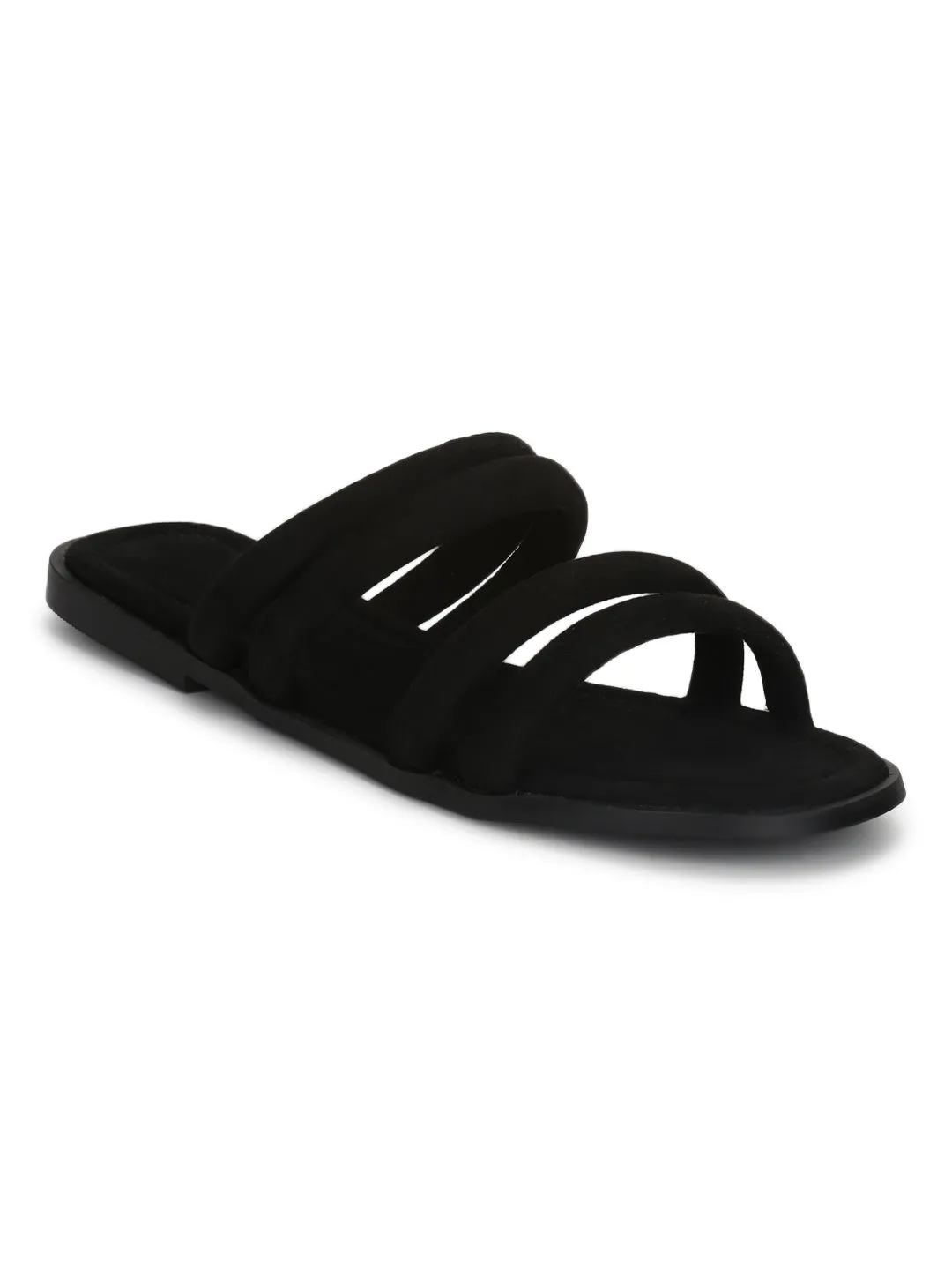 Schwarze Mikro-Gurt-Slip-On-Flats