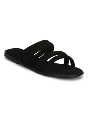 Schwarze Mikro-Gurt-Slip-On-Flats