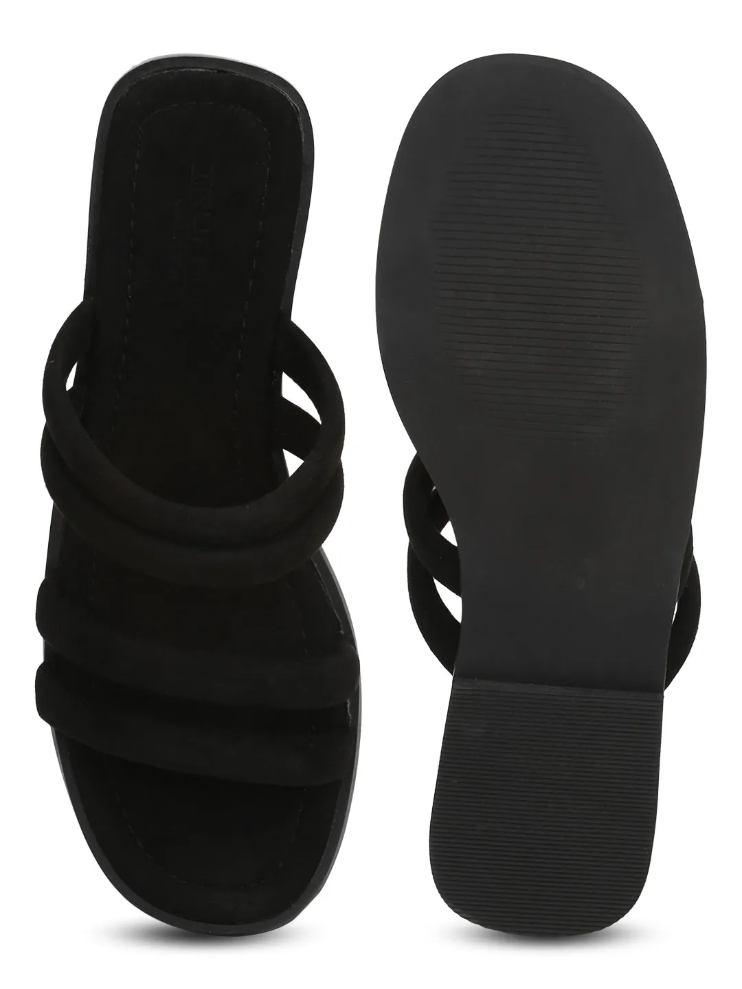 Schwarze Mikro-Gurt-Slip-On-Flats