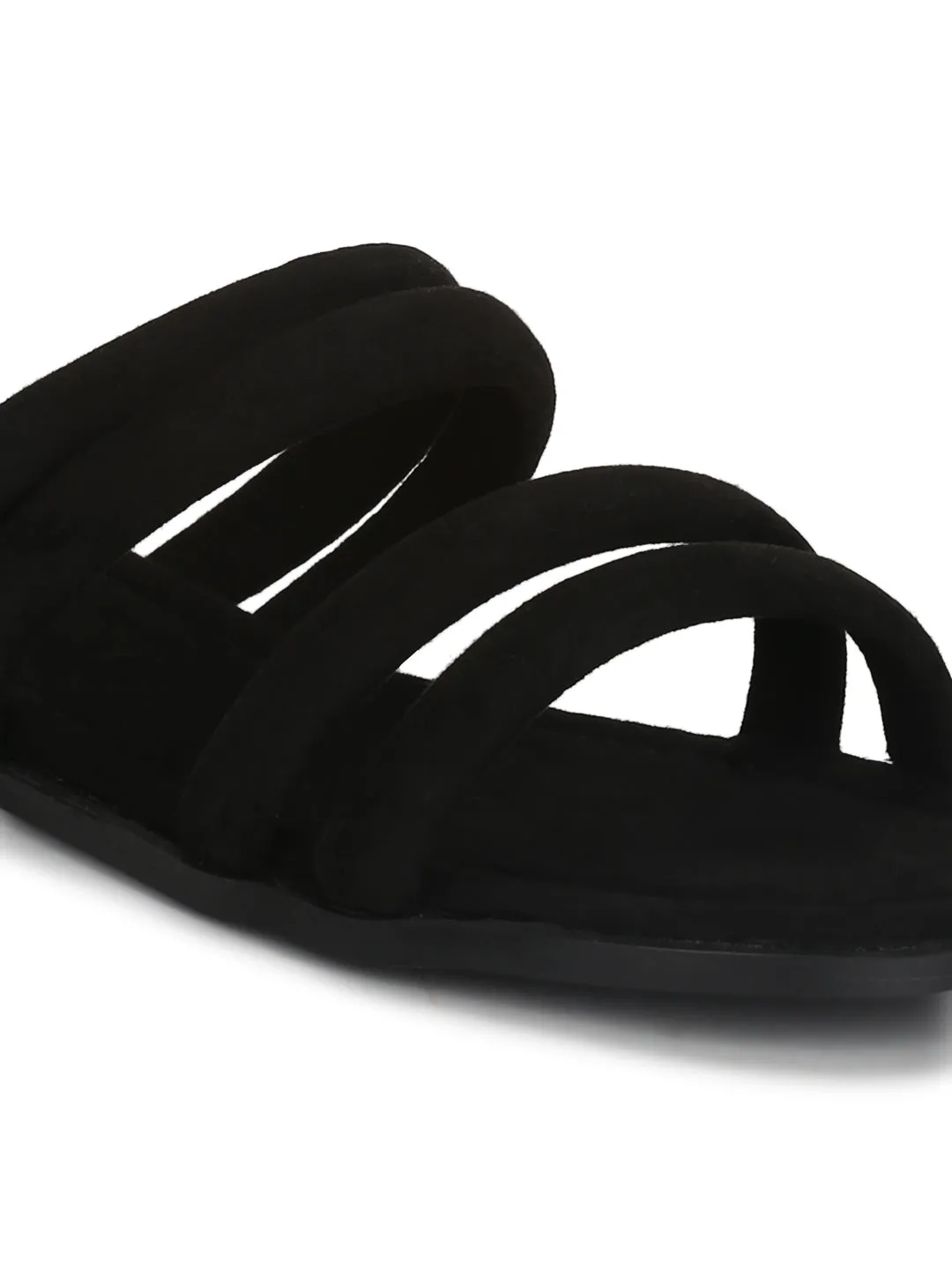 Schwarze Mikro-Gurt-Slip-On-Flats