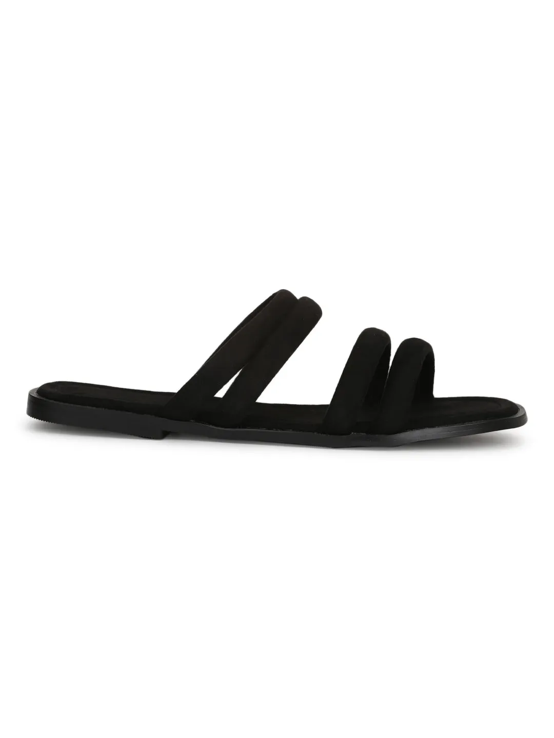 Schwarze Mikro-Gurt-Slip-On-Flats