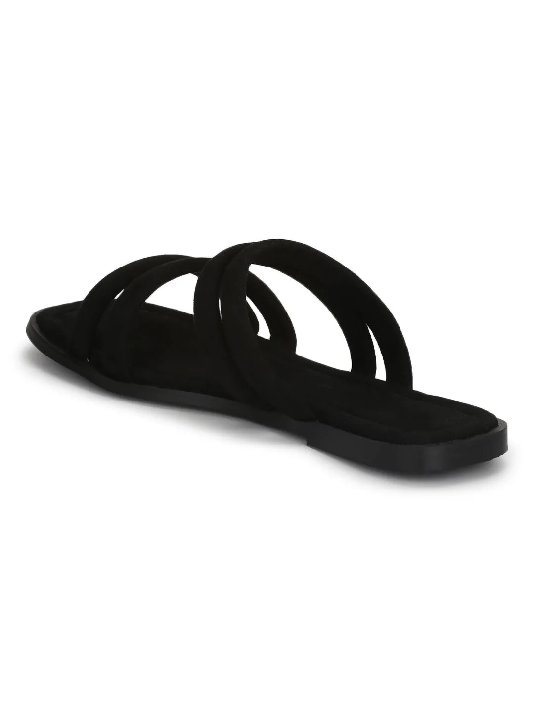 Schwarze Mikro-Gurt-Slip-On-Flats