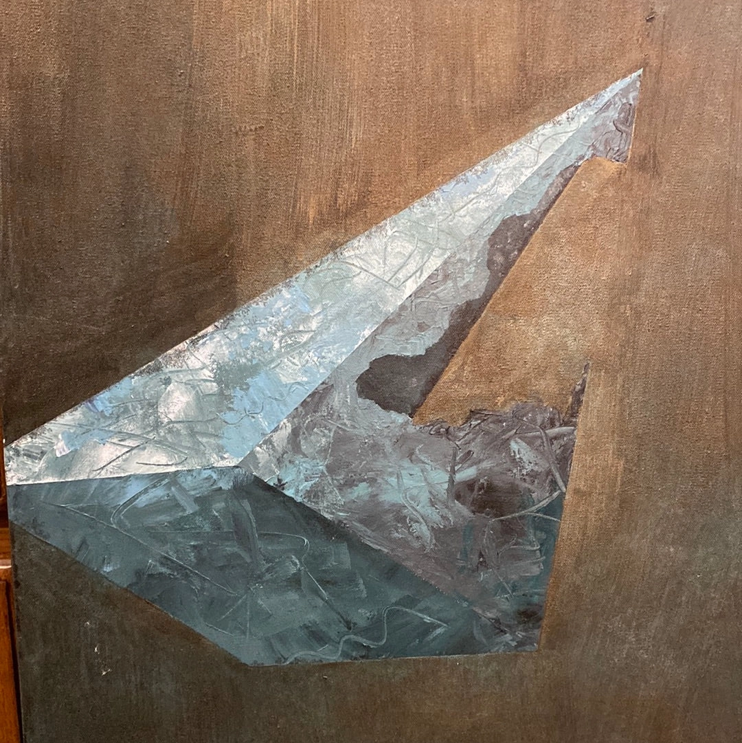 BLACK AND BLUE UNFRAMED ABSTRACT OIL PAINTING