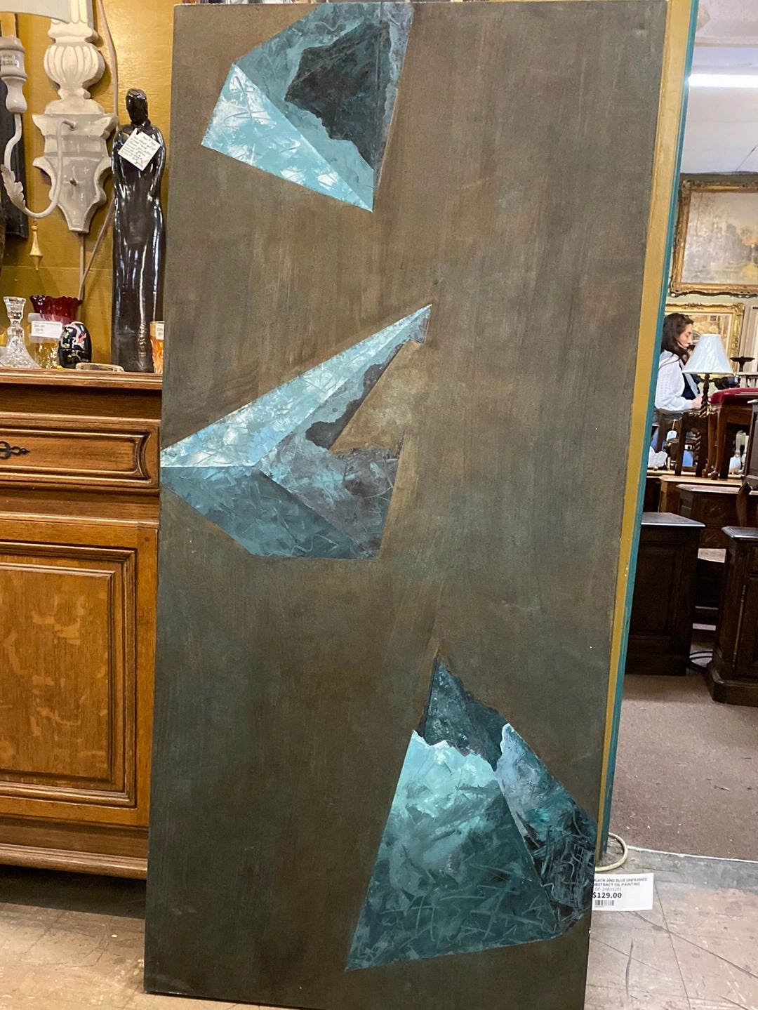 BLACK AND BLUE UNFRAMED ABSTRACT OIL PAINTING classic mural painting