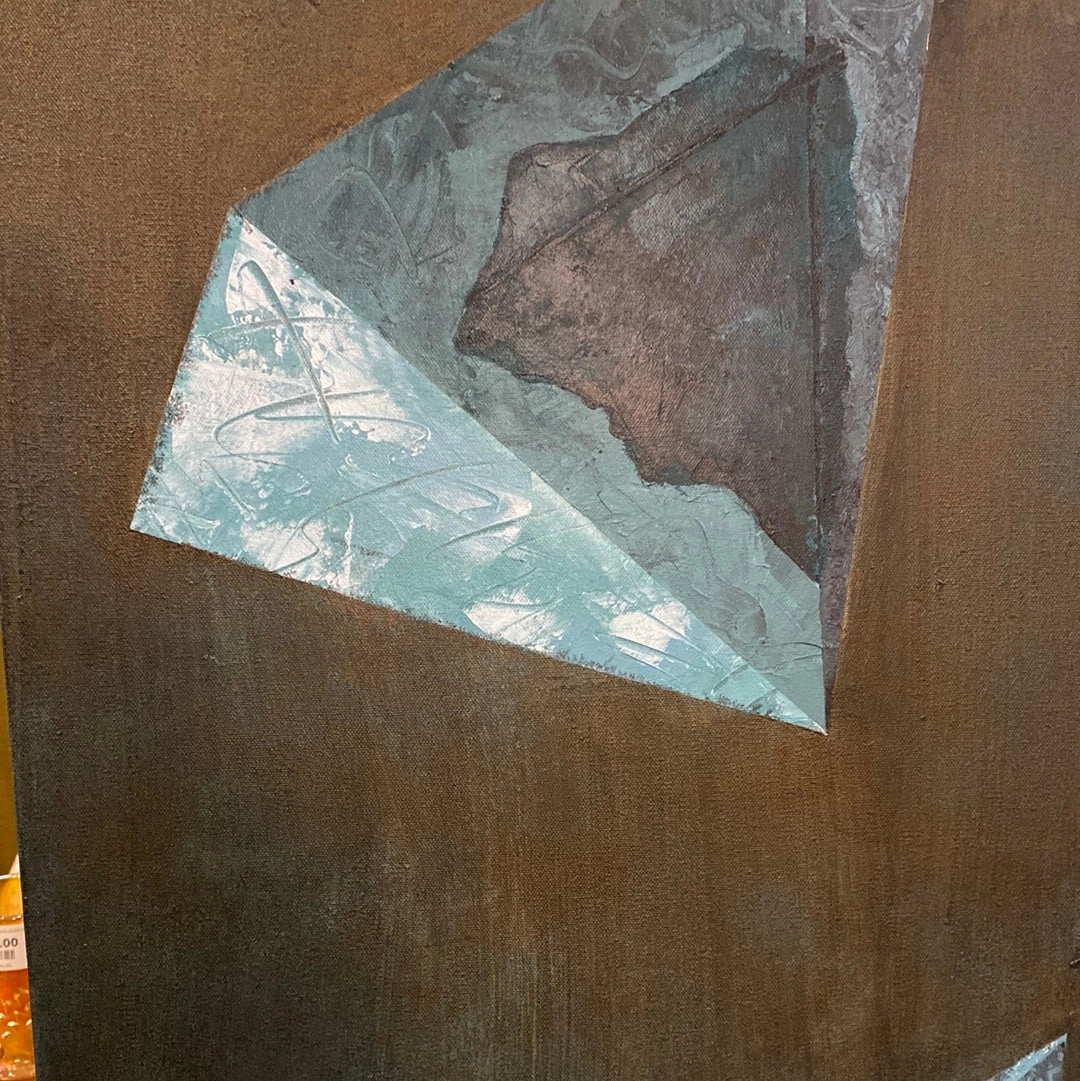 BLACK AND BLUE UNFRAMED ABSTRACT OIL PAINTING