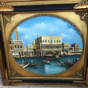 BLACK AND GOLD FRAME WITH AS IS PAINTING classic mural painting