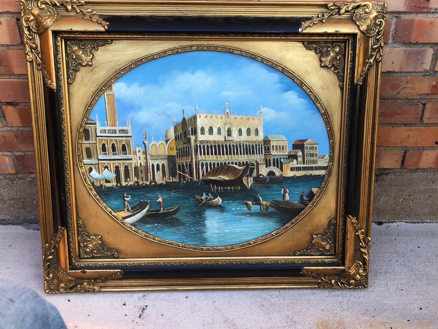 BLACK AND GOLD FRAME WITH AS IS PAINTING