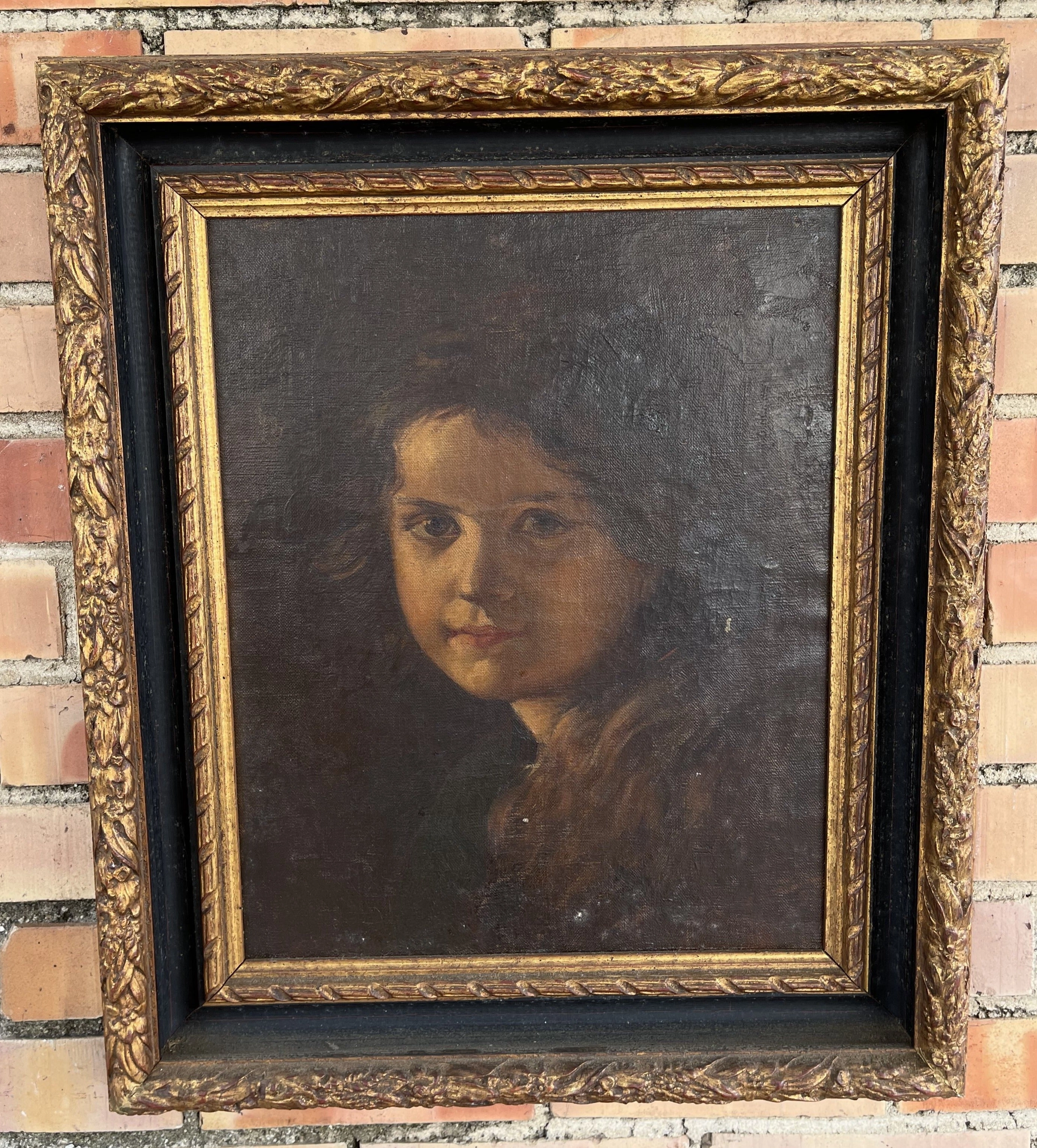 BLACK AND GOLD FRAMED OIL PAINTING PORTRAIT OF A YOUNG GIRL classic mural painting