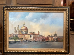 BLACK AND GOLD FRAMED VENETIAN GRAND CANAL OIL PAINTING classic mural painting