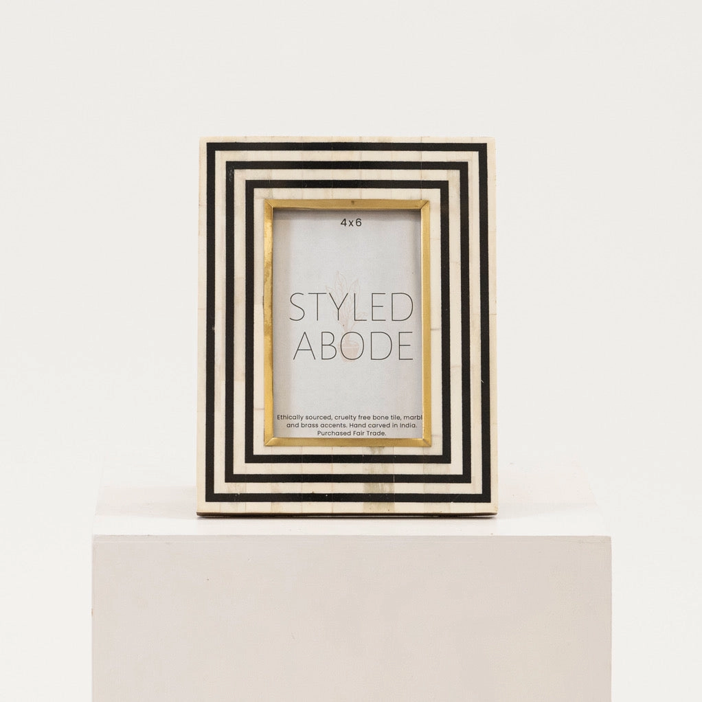 Black, White & Brass Frame textured wall artwork