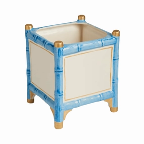 Blue & Gold Bamboo Inspired Cachepot - Available in Two Sizes home display ornament