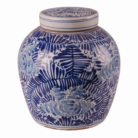 Blue & White Lidded Palm Jar home display ornament