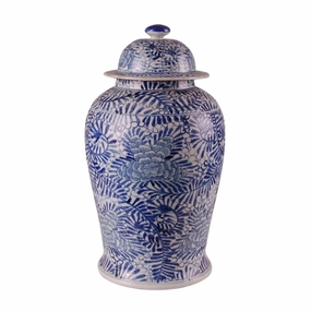 Blue & White Porcelain Floral Palm Ginger Jar home display ornament