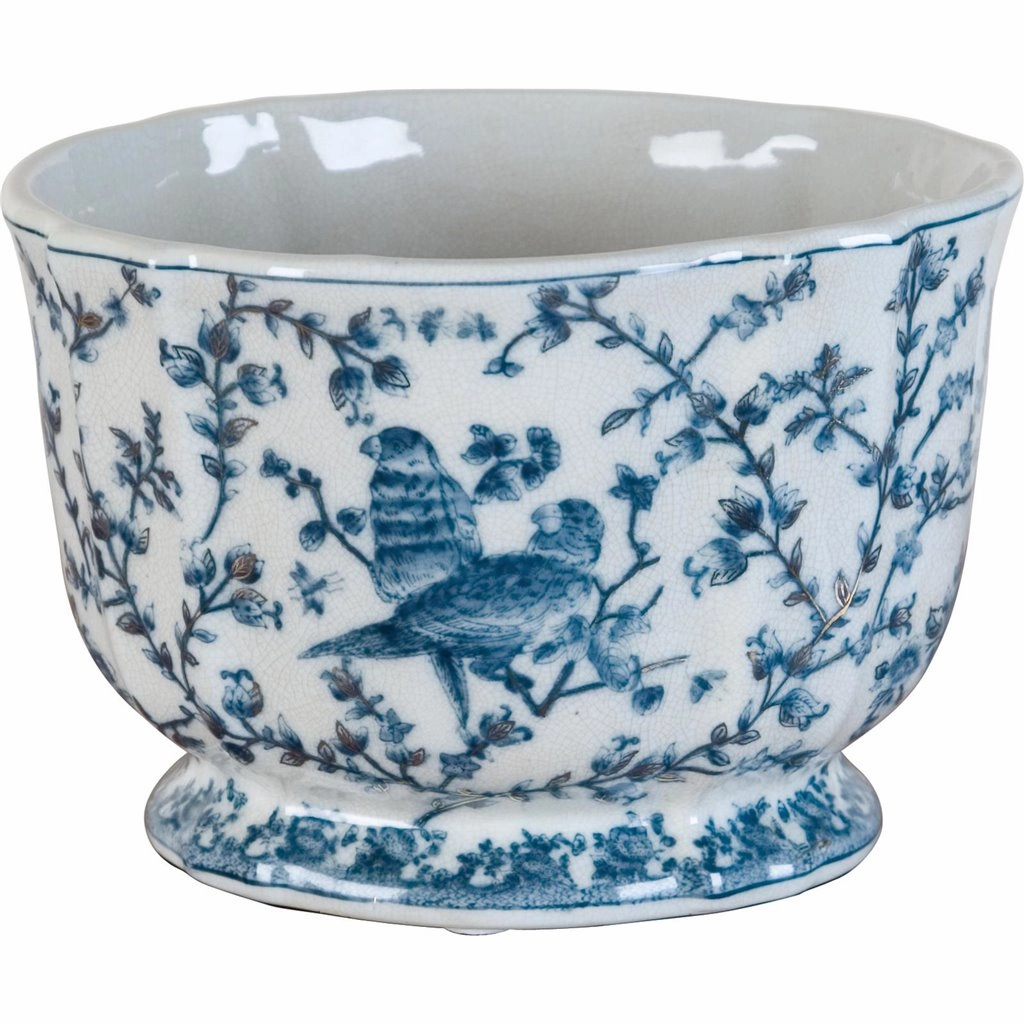 Blue & White Porcelain Planter with Birds home display ornament