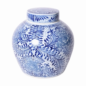 Blue And White Blooming Flowers Porcelain Ancestor Jar home display ornament