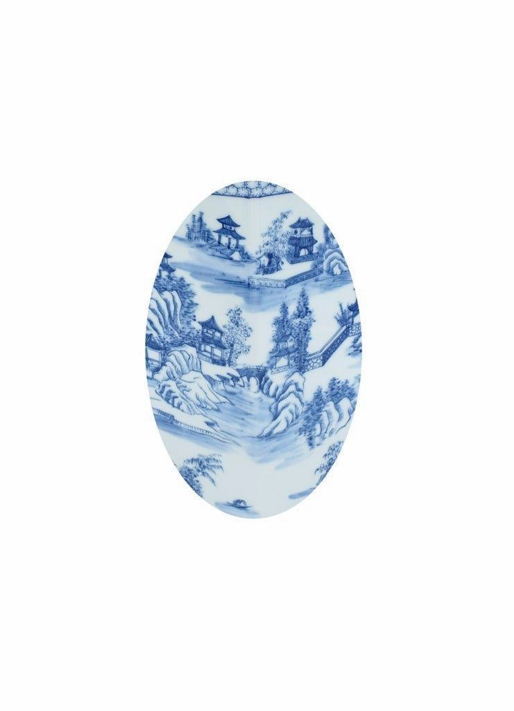 Blue and White Chinoiserie Hexagonal Porcelain Vase