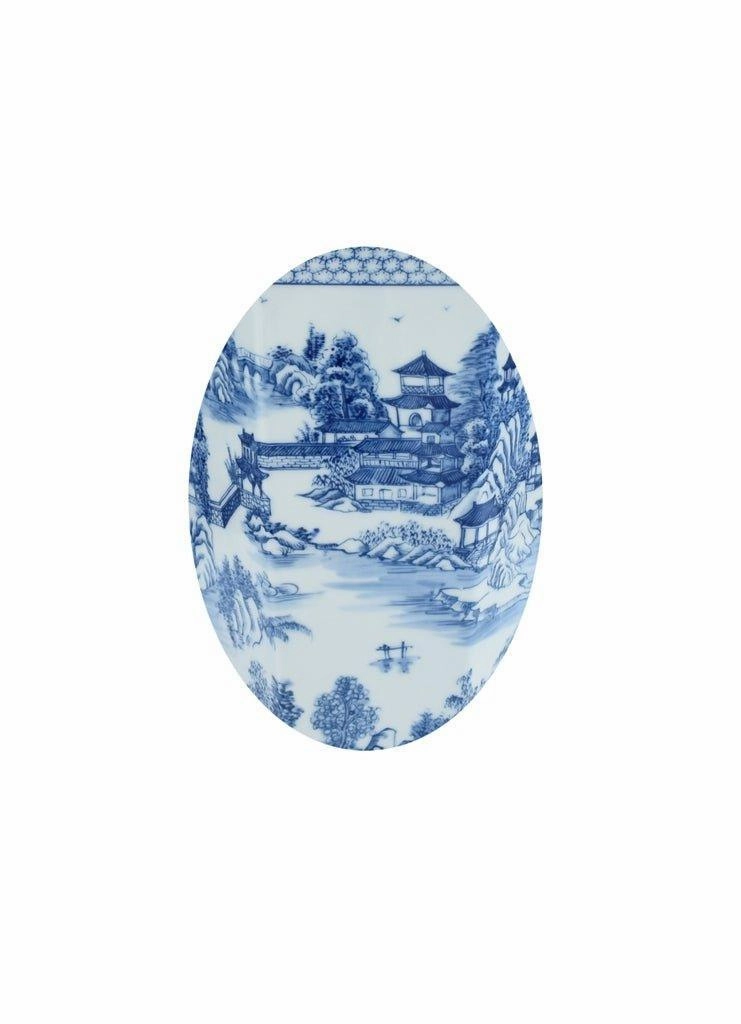 Blue and White Chinoiserie Hexagonal Porcelain Vase