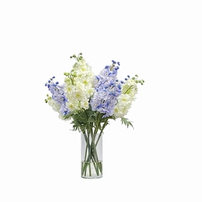 Blue and White Delphinium in Tall Vase 28" home display ornament